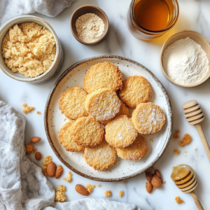 Plate of freshly baked homemade Yoyo Biscuits made with almond and rice flours.